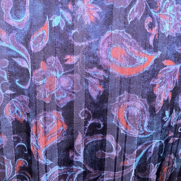 JOIE Purple Floral Metallic Silver Smocked High Neck Balloon Sleeve Blouse - M - Picture 8 of 12